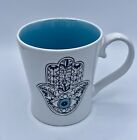 HAMSA HAND, Large Ceramic Coffee Cup / Mug with Turquoise Interior