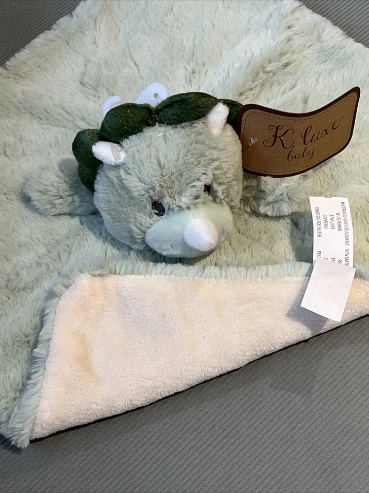 K Luxe Baby Security Blanket With Rattle Dinosaur Green Shower Gift Nunu L30m