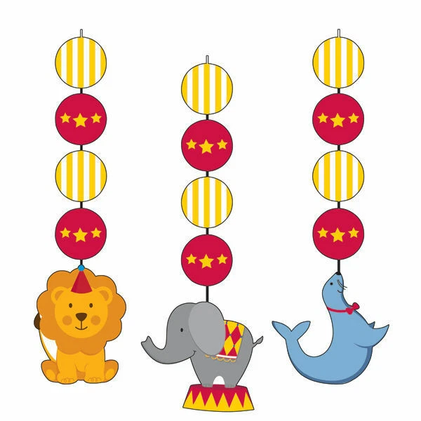 Circus Time Hanging Cutouts 3 Pack Birthday Party Supplies Carnival Decorations - Image 1 of 1
