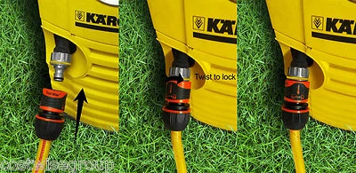 PRESSURE WASHER HOSE CONNECTOR 100% SECURE FOR KARCHER -1/2" OR 3/4" GARDEN HOSE - Image 1 of 4