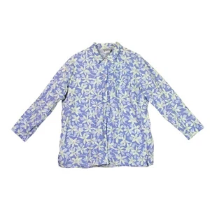 Lilly Pulitzer Vintage Women Blouse Shirt Long Sleeve Blue Floral Size L Casual - Picture 1 of 11