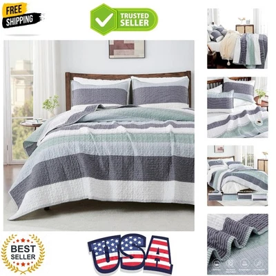 Juego de edredón a rayas Cal King104x112 pulgadas, 3 piezas 1 edredón a rayas y 2 almohadas... Foto 1 de 4