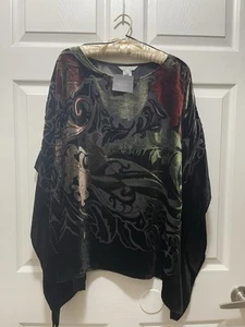 John Mark Enchanted Evening Velour Floral Burnout Poncho Blouse Top S M NWT - Picture 1 of 11