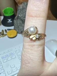Vintage Ring aus Nachlass 10K Gelbgold, Perle und Diamant - Bild 1 von 18