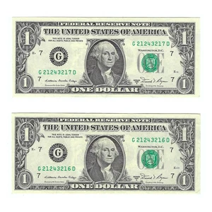 1981-A $1 Small Size Federal Reserve Note Sequential Set w/ Ink Smear Error - Picture 1 of 2
