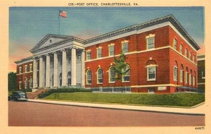 Vintage Charlottesville VA Post Office Leinen Postkarte von Asheville Post Card Co. - Bild 1 von 2