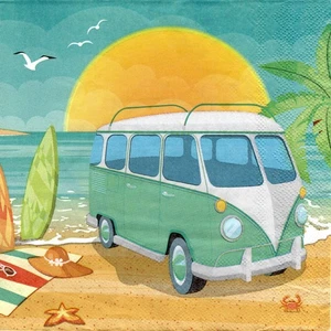 Serviettes en papier vacances plage combi VW. Napkins van VW holidays beach - Picture 1 of 1