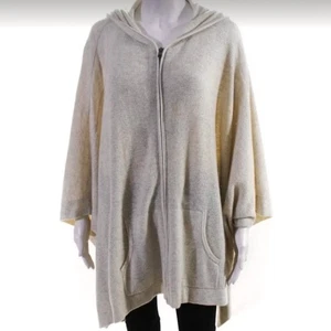 Vince 100% Cashmere Oatmeal Heather Waffle Knit Zip Front Hooded Poncho M/L - Picture 1 of 8