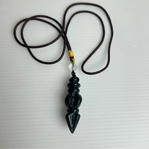 Echte natürliche Jade handgeschnitzt Vajra Anhänger Halskette braune Halskette grüne Jade - Bild 1 von 5