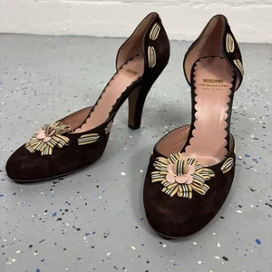 Vintage Y2K Moschino Cheap Chic Dorsay Pumps Brown Suede Ribbon Bow IT 39 US 9 - Picture 1 of 13