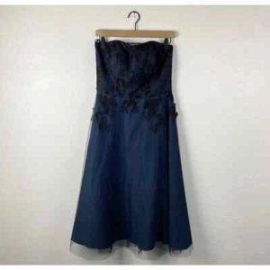 New sample sale dessy collection tulle navy and black lace midi a-line dress a - Picture 1 of 6