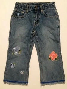 GAP Adorable Girls' Emroidered FLOWERS & BUTTERFLIES Denim Capris ~ Sz 6 - Picture 1 of 7