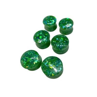 Size (9/16) 14mm (5/8) 16mm (11/16) 18mm Green Opal, Double Flare Gauges Plugs - Image 1 of 3
