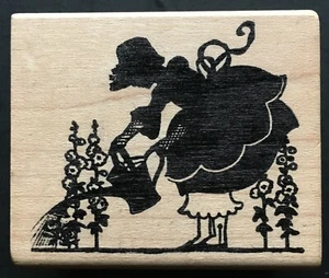 Little Bo Peep CartoonSpring Season Gardening Flowers Plants Wood Rubber Stamp - Picture 1 of 3