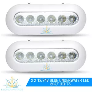 2 X 12-24V 12W BLUE LED BOAT UNDERWATER SUBMERSIBLE FISH MARINE TRANSOM LIGHTS - Foto 1 di 4