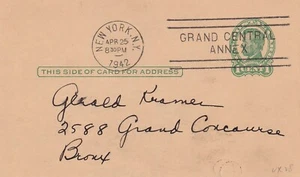 1942 BRONX to NEW YORK CITY Grand Central Annex New York Public Library Postcard - Picture 1 of 2