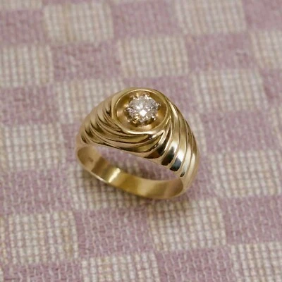 MENS 14KYG TWO FIFTHS CARAT SOLITAIRE NATURAL MINED DIAMOND SWIRL RING (size 9) - Image 1 of 4