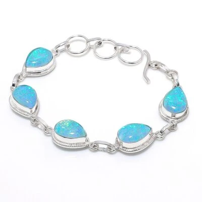 Bracciale australiano tripletta opale pietra preziosa argento 925 fatto a man... - Immagine 1 di 3