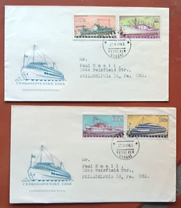 CZECHOSLOVAKIA RIVER BOATS COMPLETE SET 1960 2 CACHET FDCS ADDR TO USA - Picture 1 of 1