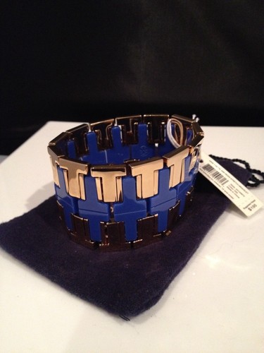 Nuovo con etichette! Tory Burch Braccialetto Elastico T Largo in metallo e resina Vendita al dettaglio $195