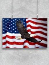 Eagle Flying In Front Of Flag. Poster -Image by Shutterstock