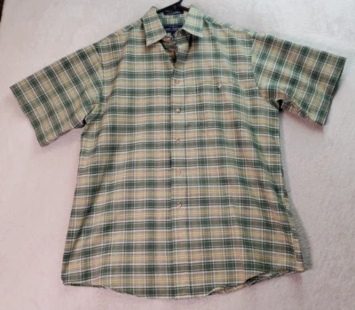 John Ashford Shirt Men Medium Green Plaid Cotton Short Sleeve Collar Button Down - Image 1 of 4