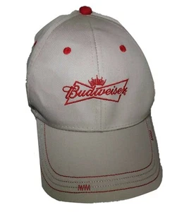Budweiser Embroidered Beige & Red Adjustable Strap Cap Hat Anheuser-Busch Beer - Picture 1 of 12