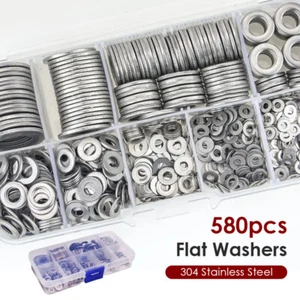 580X Stainless Steel Flat Washers For Screws Bolts Fender Washers Assortment Set - Picture 1 of 10
