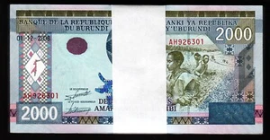 Burundi 2000 Francs 1-12- 2008, UNC, ½ BUNDLE, Pack of 50 PCS, Consecutive, P-47 - Picture 1 of 5