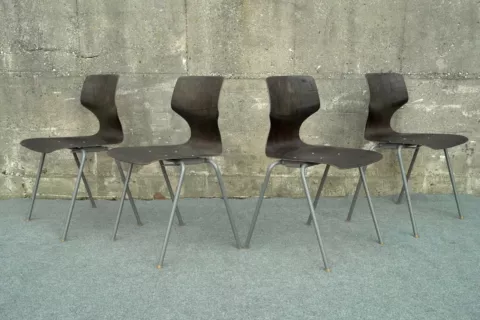 4 Mid Century Modern Pagholz Flototto Molded Bent Plywood Pagwood Stacking Chair Cover