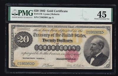 US 1882 $20 Gold Certificate FR 1178 PMG 45 Ch XF (601) - Image 1 of 2