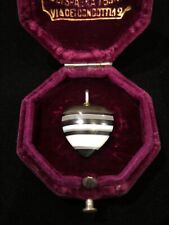 Vintage Banded Agate Heart Pendant Jewellery Gemstone Brown Charm