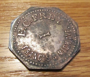 Vintage E.C. Frey, Michigan GOOD FOR 5c In TRADE Token US 5 Cent Trade Coin - Picture 1 of 7