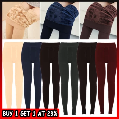 NEW WOMEN LADIES THICK WARM WINTER THERMAL FLEECE LINING LEGGINGS - Image 1 of 4