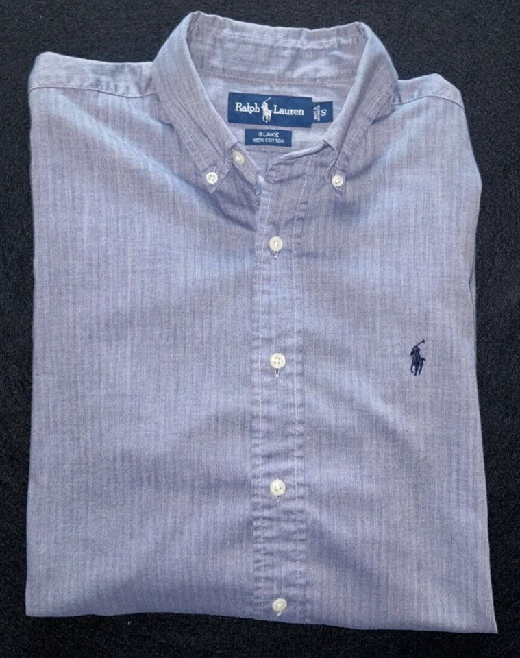 Camisa Ralph Lauren Hombre Pequeña Gris Azul 100% Algodón Manga Larga Calce Clásico Foto 1 de 4