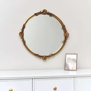 Round Gold Ornate Wall Mirror 56cm x 56cm vintage metallic French detailed - Picture 1 of 4