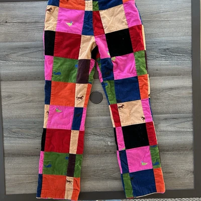 Lilly Pulitzer Corduroy Patchwork Pants Embroidered Animals Women's Sz 4 *READ*  - Image 1 of 4