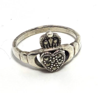 Anillo celta marcasita plata esterlina druida irlandés Claddagh talla 7 Foto 1 de 4