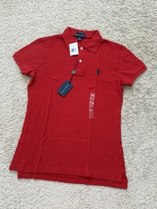 NUEVO CON ETIQUETAS Polo Ralph Lauren Calce Ajustado Mujer Pequeño Poni Polo Camiseta Roja Talla S - Imagen 1 de 8