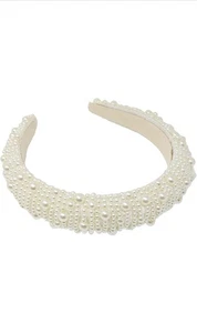 Woman Full Pearl 6" Headband Sponge Padded Hair Band Fake Bead Hair Accessories - Picture 1 of 12