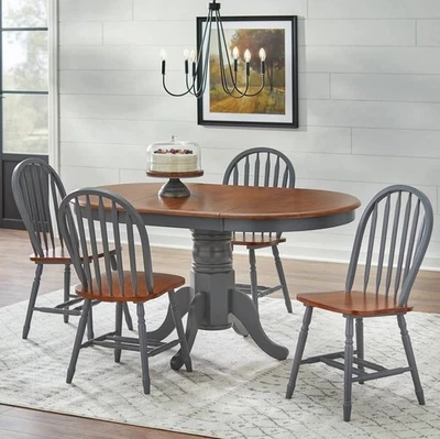 Juego de comedor de 5 piezas gris nogal estilo rural con hoja de madera granja gris NUEVO Foto 1 de 2