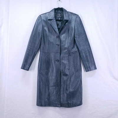 INC International Concepts Genuine Leather Black Mid Length Trench Coat Size M - Image 1 of 4