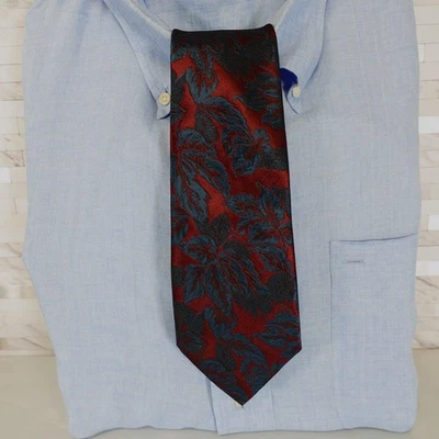 Corbata para el cuello para hombre azul rojo floral traje boho hojas occidentales jacquard texturizado Foto 1 de 4