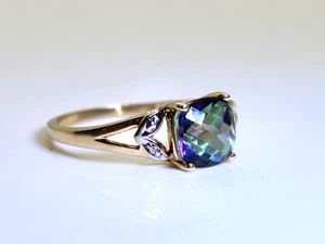 Gorgeous 10K Gold 2Ct Appr Cushion Cut Mystic Topaz Ladies Ring, Size 9.75 - Picture 1 of 5