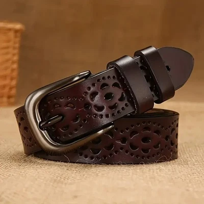 Ladies Pin Buckle Belt Ladies Leather Hollow Belts Jeans Waistband Belt - Image 1 of 4