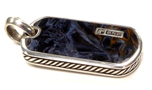 David Yurman Sterling Silver 35mm Pietersite Dog Tag Pendent Excellent Condition - Picture 1 of 3