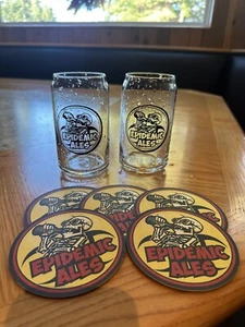 Epidemic Brewing Craft Beer Glasses with logo Pint Glass New 2 With (5) Coasters - Picture 1 of 3