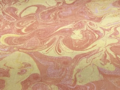 Vintage Cotton Fabric Psychedelic Swirls Orange Yellow Pink Pastels 7Y x 44" W - Image 1 of 3