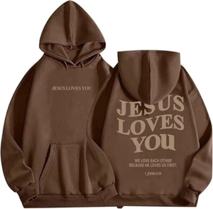 Jesus Loves You Hoodie Womens Christian Sweatshirt Christian Hoodies Oversized J - Picture 1 of 6