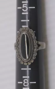 L - VINTAGE NC SIGNED STERLING SILVER SOUTHWESTERN RING w OVAL ONYX, SIZE 6.5 - Picture 1 of 6